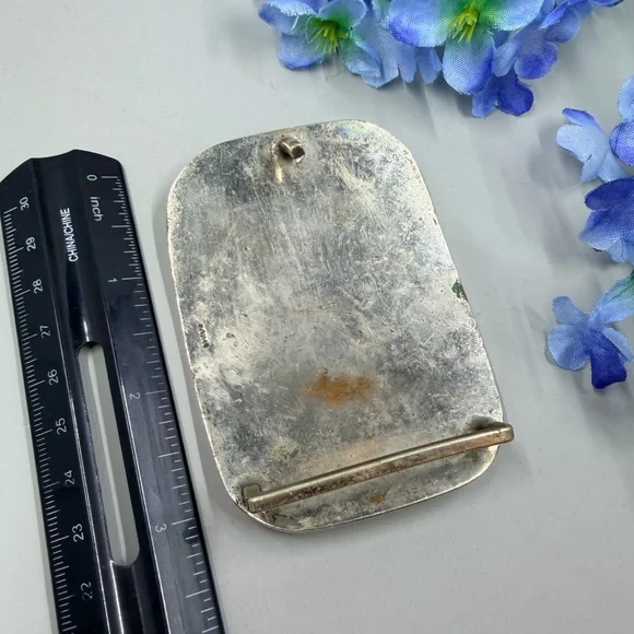 Taxco Signed Turquoise Stone Chip Vintage Belt Buckle - Picture 9 of 10